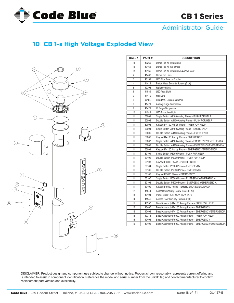 Cb 1 series | Code Blue CB 1-E ECONOMICAL HELP POINT User Manual | Page 18 / 71