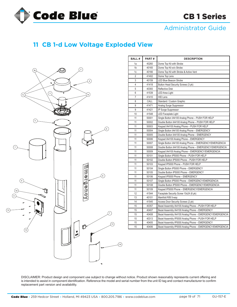 Cb 1 series | Code Blue CB 1-E ECONOMICAL HELP POINT User Manual | Page 19 / 71