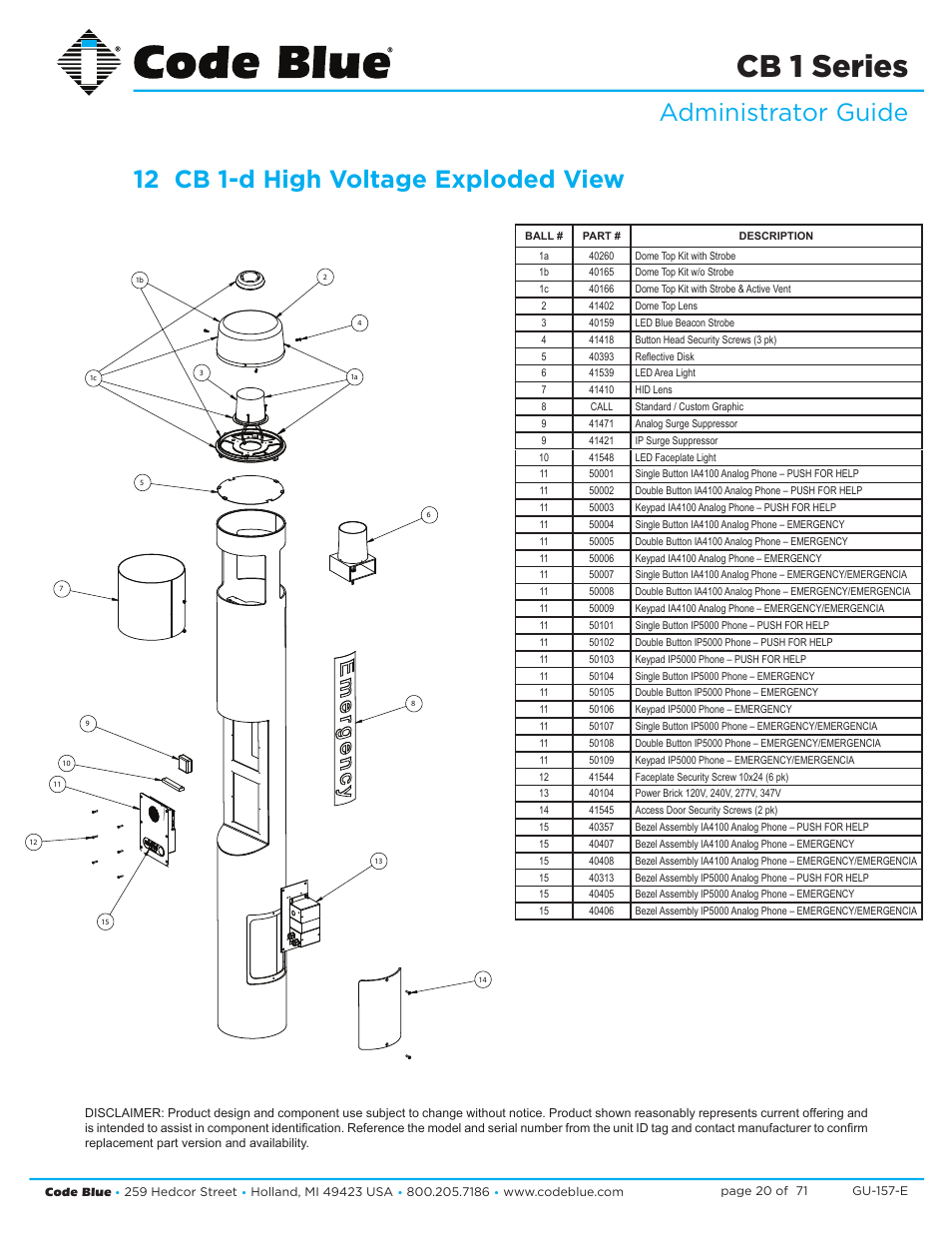 Cb 1 series | Code Blue CB 1-E ECONOMICAL HELP POINT User Manual | Page 20 / 71