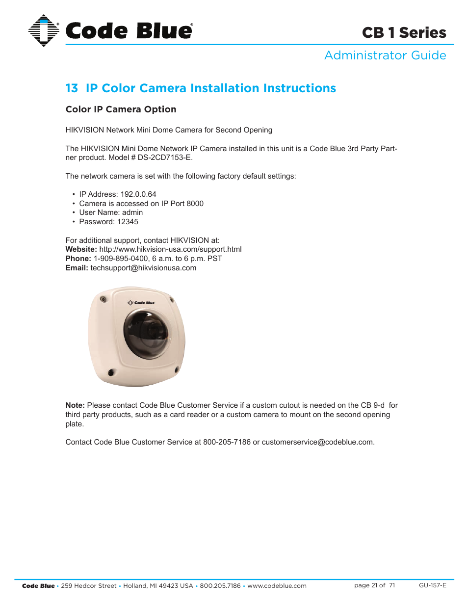 Cb 1 series | Code Blue CB 1-E ECONOMICAL HELP POINT User Manual | Page 21 / 71