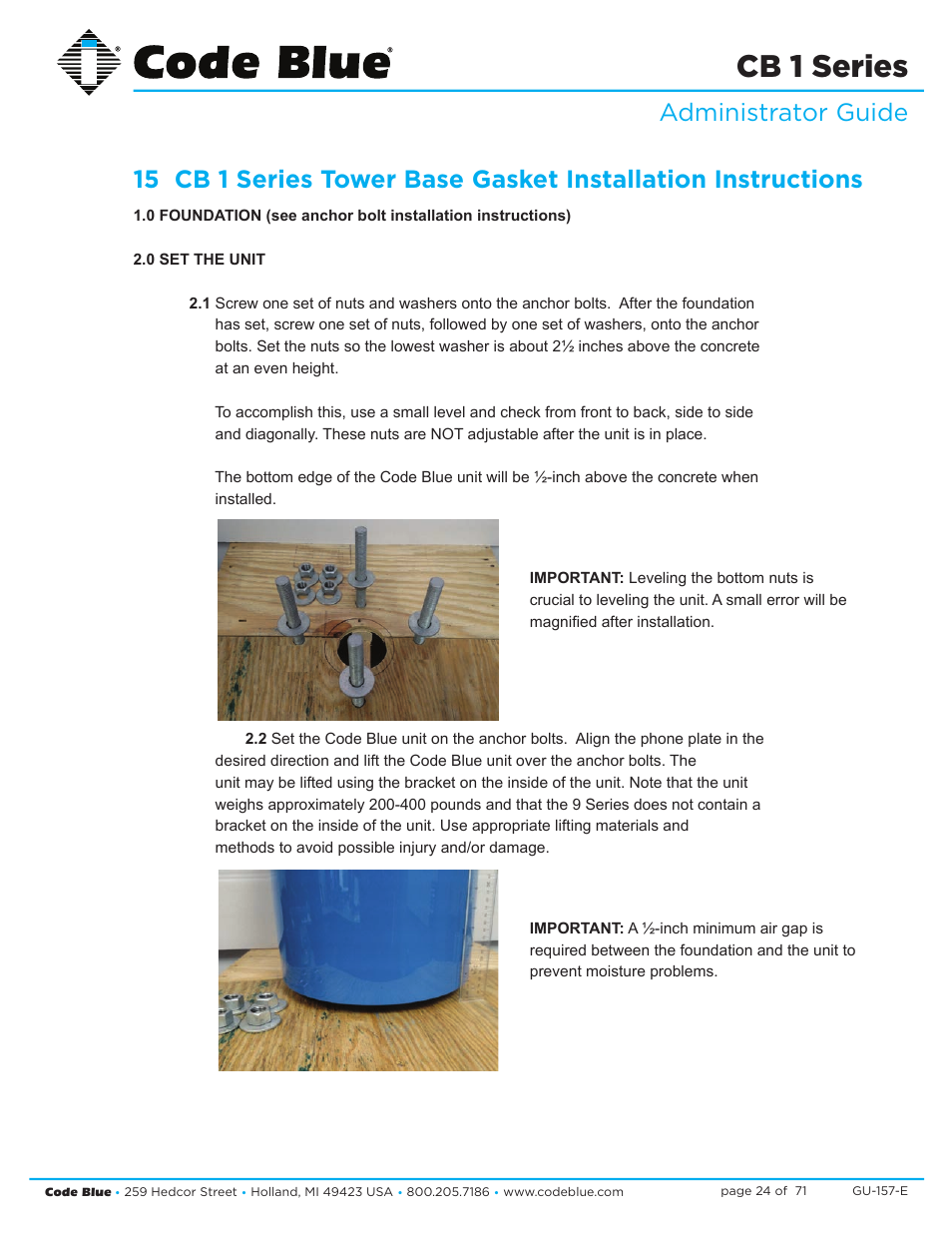 Cb 1 series | Code Blue CB 1-E ECONOMICAL HELP POINT User Manual | Page 24 / 71