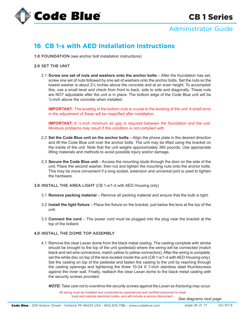 Cb 1 series | Code Blue CB 1-E ECONOMICAL HELP POINT User Manual | Page 26 / 71