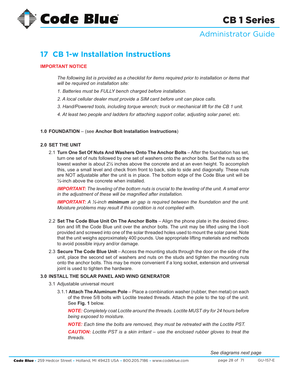 Cb 1 series | Code Blue CB 1-E ECONOMICAL HELP POINT User Manual | Page 28 / 71