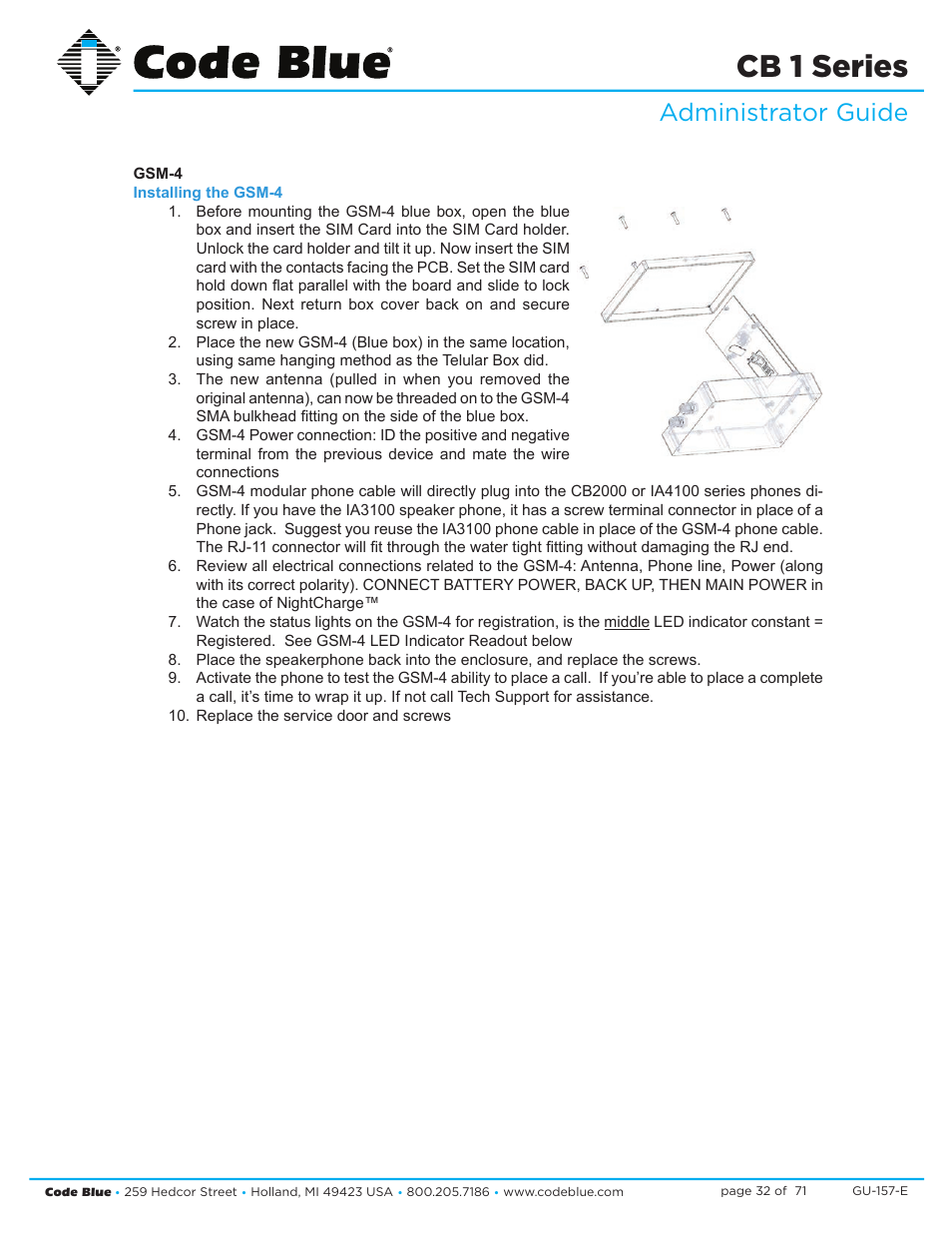 Cb 1 series, Administrator guide | Code Blue CB 1-E ECONOMICAL HELP POINT User Manual | Page 32 / 71