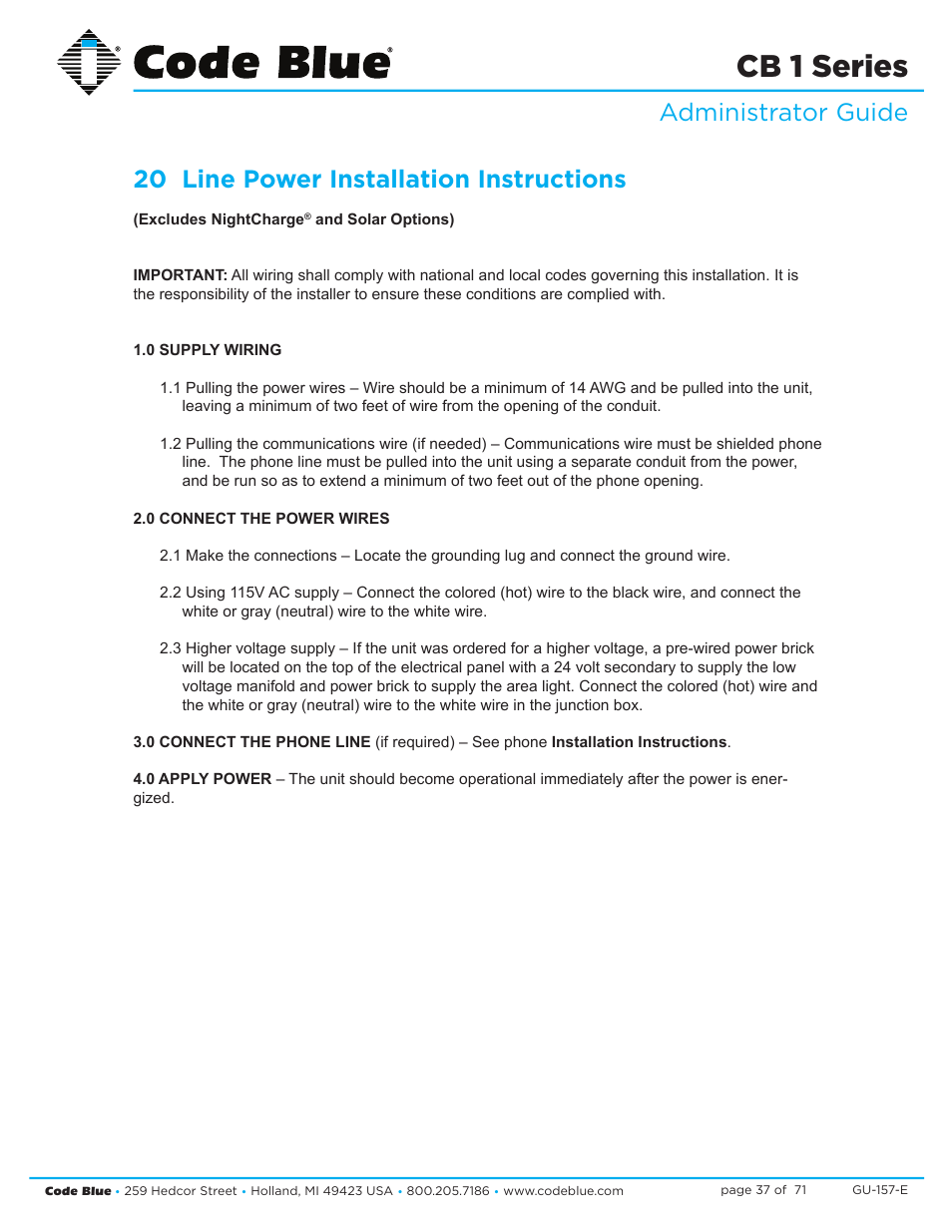 Cb 1 series | Code Blue CB 1-E ECONOMICAL HELP POINT User Manual | Page 37 / 71