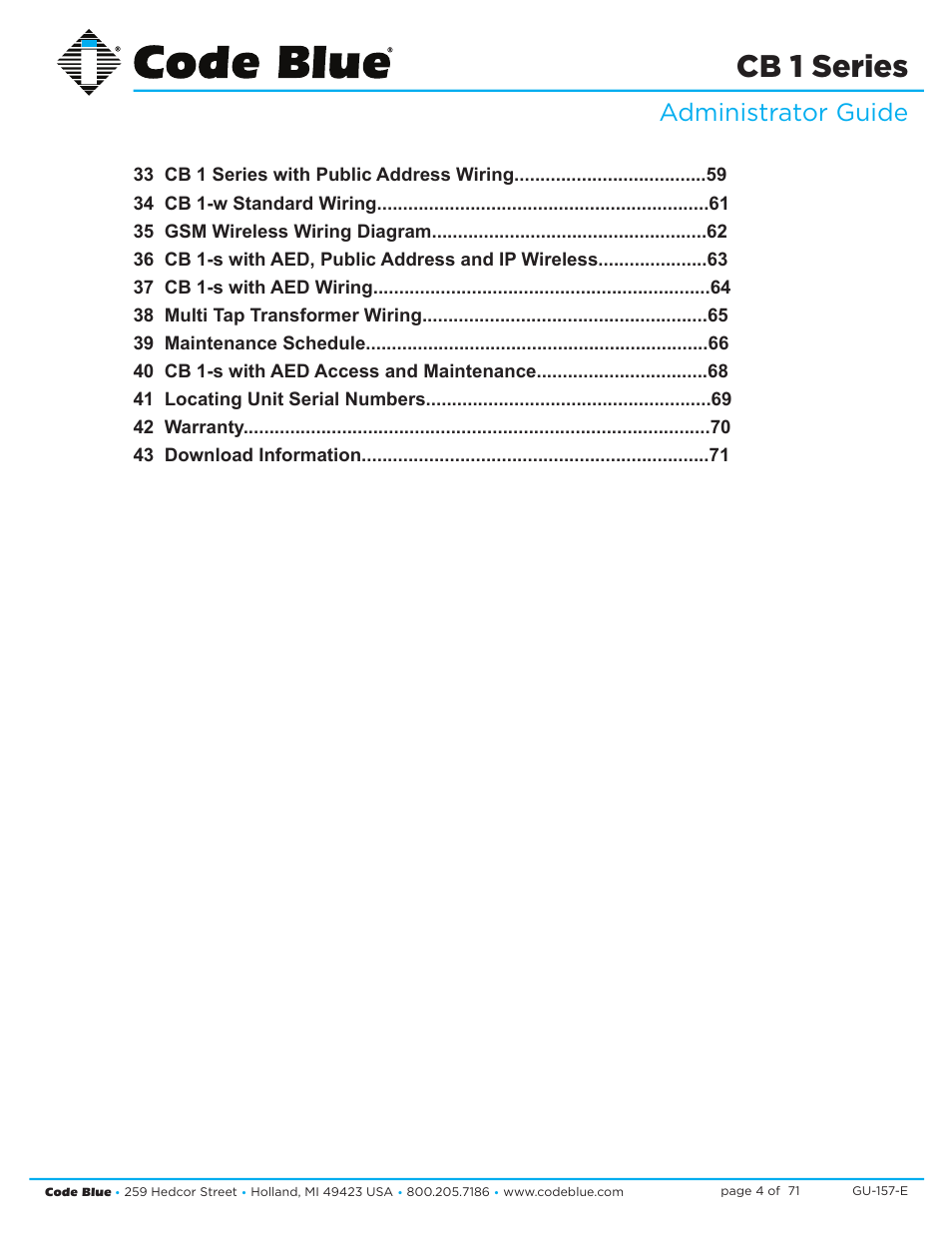 Cb 1 series, Administrator guide | Code Blue CB 1-E ECONOMICAL HELP POINT User Manual | Page 4 / 71