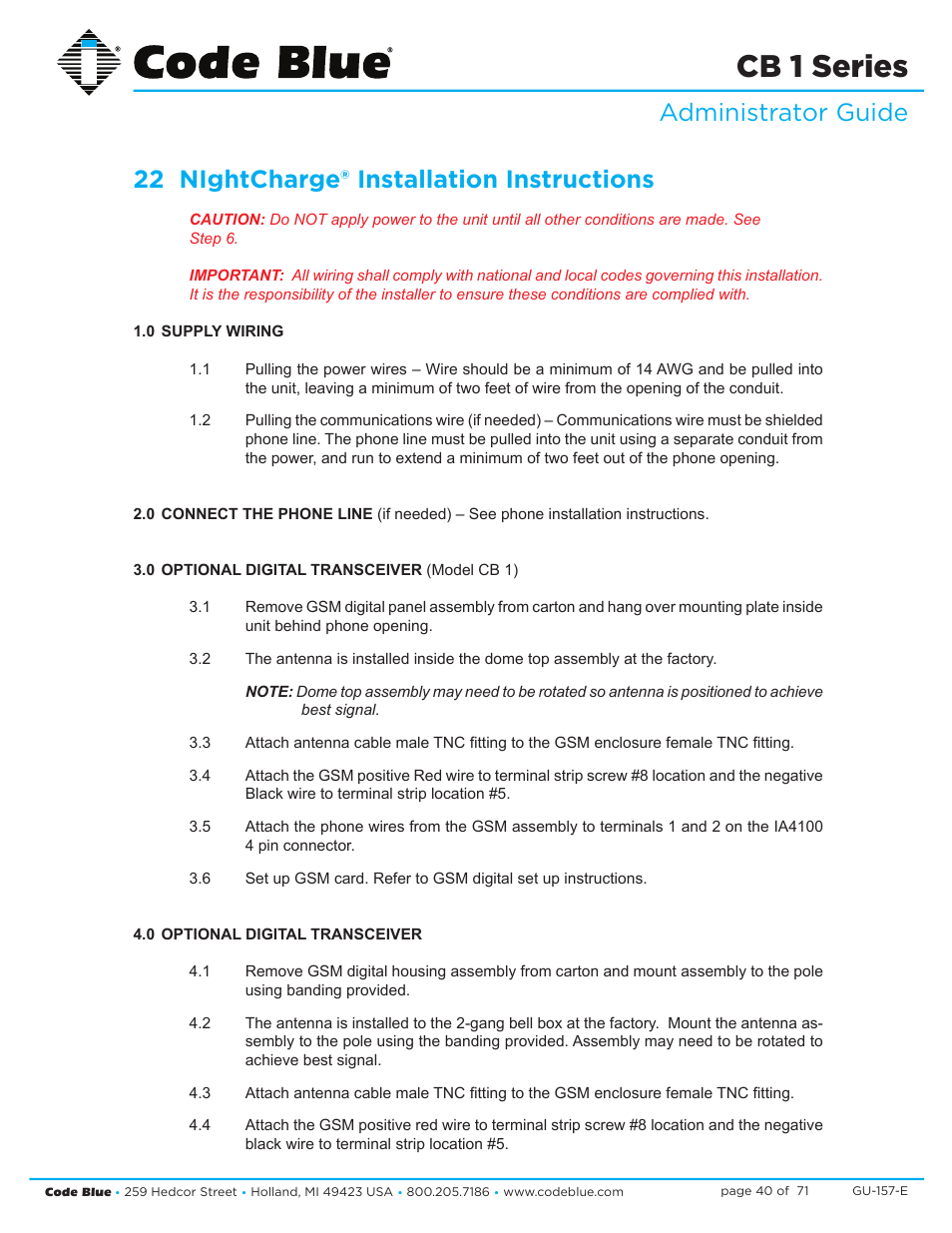 Cb 1 series | Code Blue CB 1-E ECONOMICAL HELP POINT User Manual | Page 40 / 71
