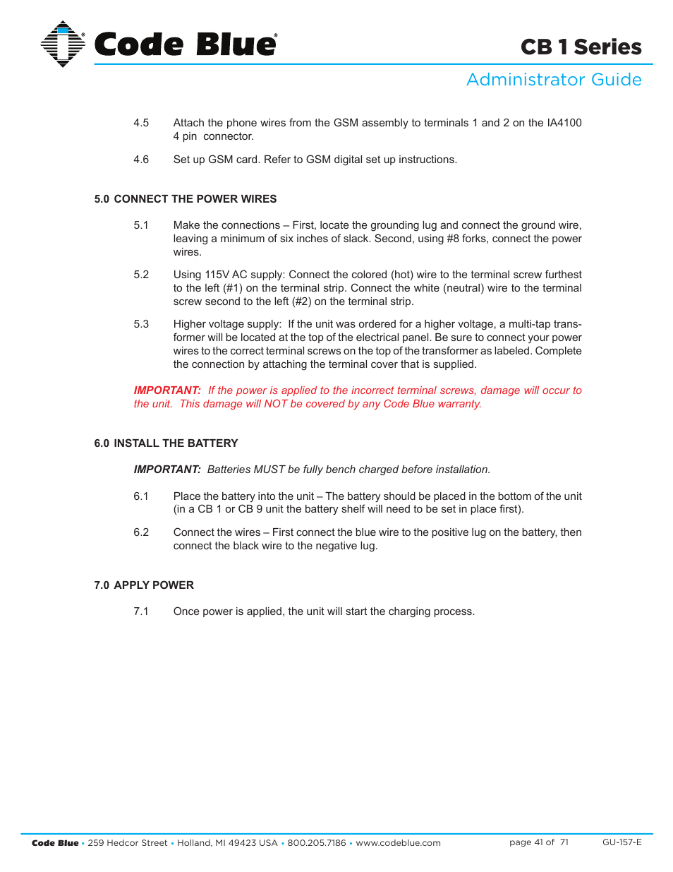 Cb 1 series, Administrator guide | Code Blue CB 1-E ECONOMICAL HELP POINT User Manual | Page 41 / 71