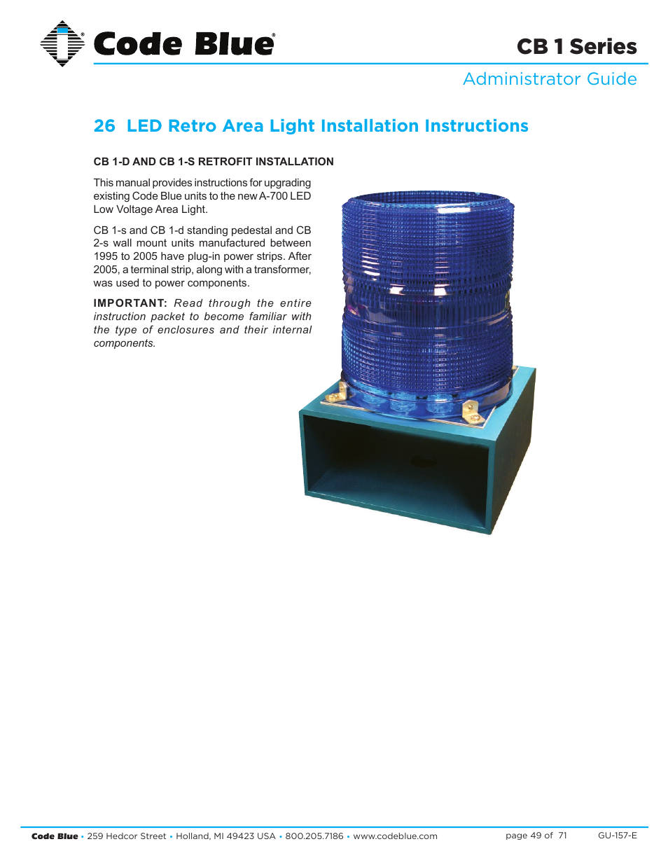 Cb 1 series | Code Blue CB 1-E ECONOMICAL HELP POINT User Manual | Page 49 / 71