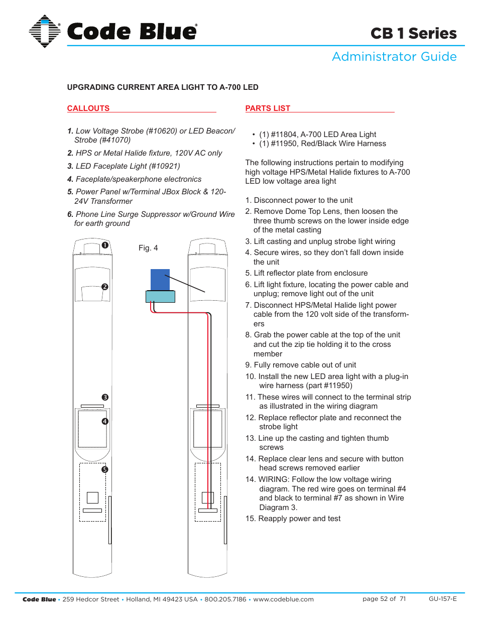 Cb 1 series, Administrator guide | Code Blue CB 1-E ECONOMICAL HELP POINT User Manual | Page 52 / 71