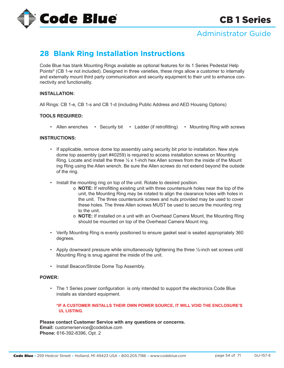 Cb 1 series | Code Blue CB 1-E ECONOMICAL HELP POINT User Manual | Page 54 / 71