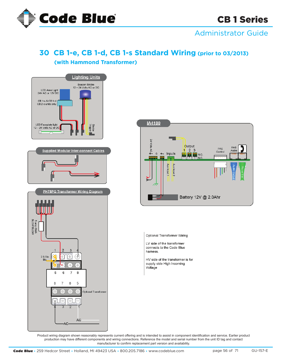 Cb 1 series | Code Blue CB 1-E ECONOMICAL HELP POINT User Manual | Page 56 / 71