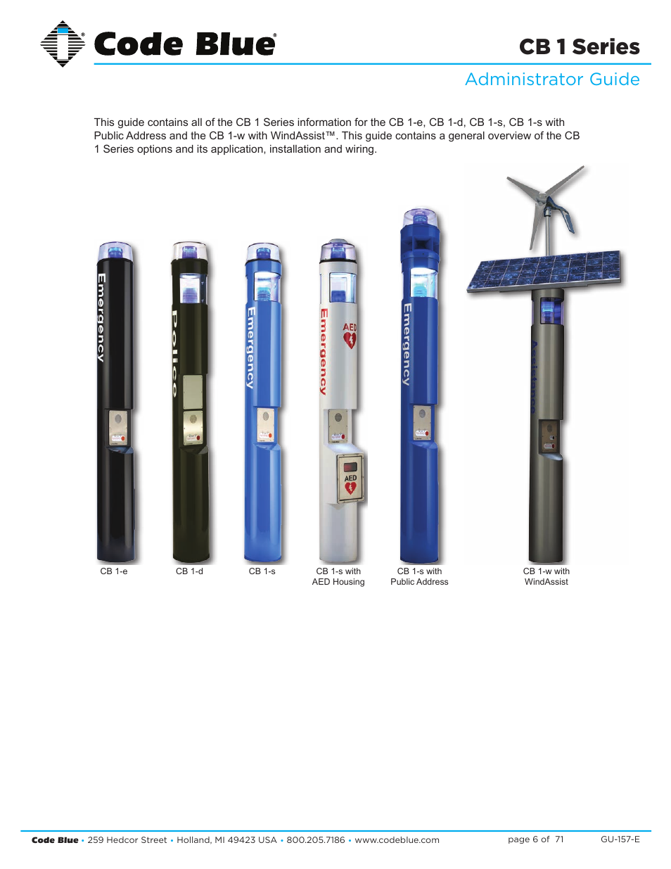 Cb 1 series, Administrator guide | Code Blue CB 1-E ECONOMICAL HELP POINT User Manual | Page 6 / 71