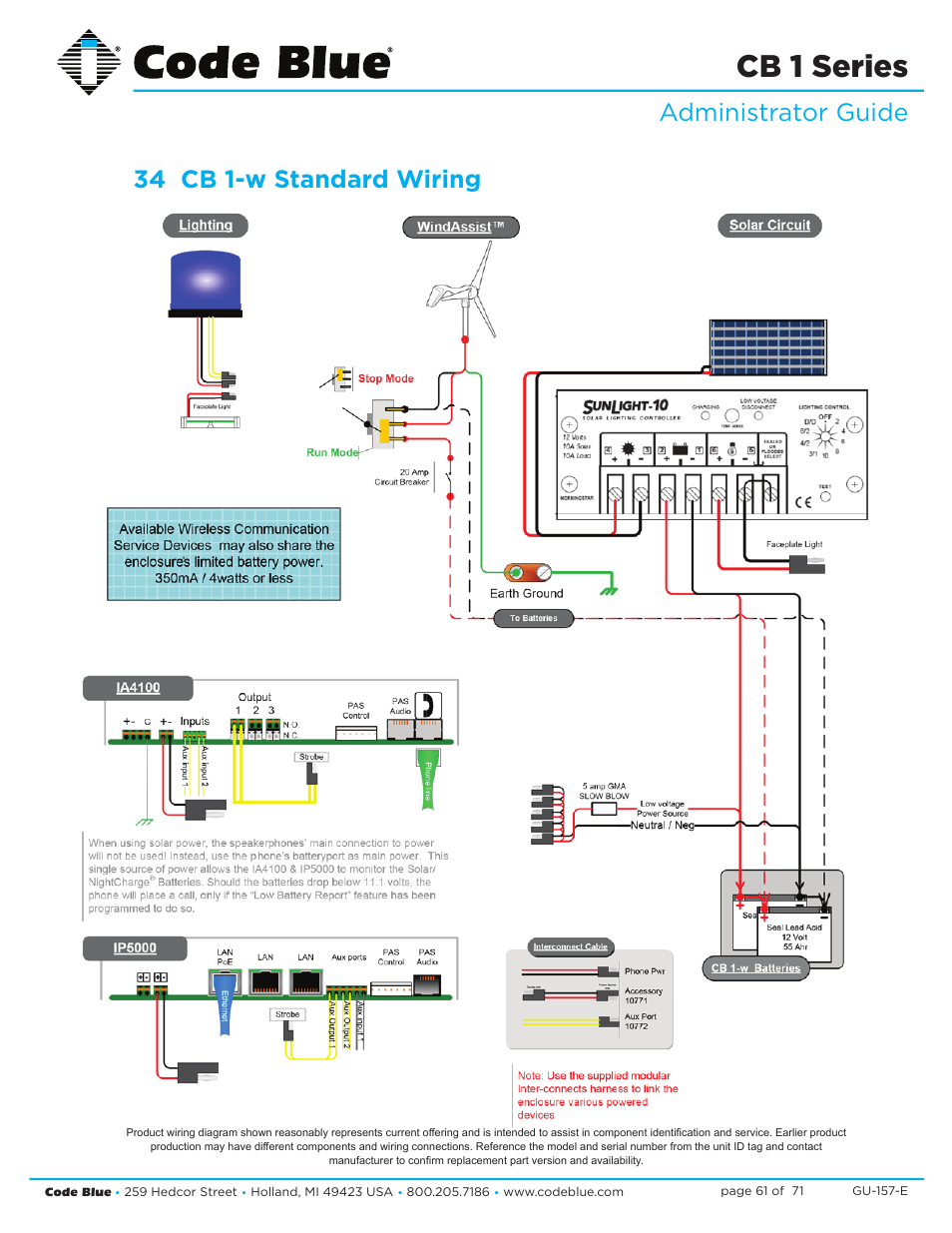 Cb 1 series, Administrator guide 34 cb 1-w standard wiring | Code Blue CB 1-E ECONOMICAL HELP POINT User Manual | Page 61 / 71