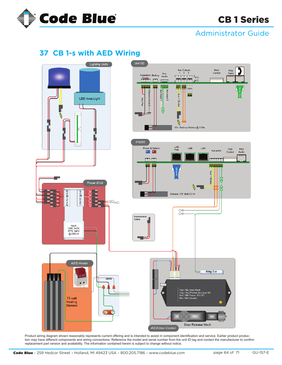 Cb 1 series, Administrator guide 37 cb 1-s with aed wiring | Code Blue CB 1-E ECONOMICAL HELP POINT User Manual | Page 64 / 71