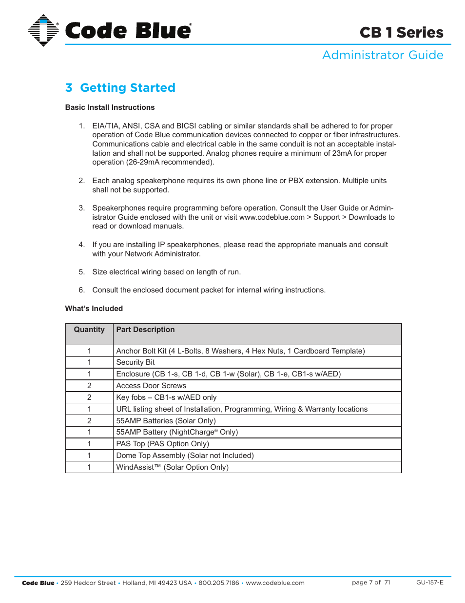 Cb 1 series, Administrator guide 3 getting started | Code Blue CB 1-E ECONOMICAL HELP POINT User Manual | Page 7 / 71