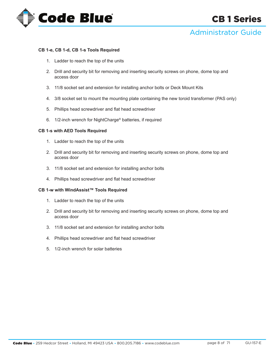 Cb 1 series, Administrator guide | Code Blue CB 1-E ECONOMICAL HELP POINT User Manual | Page 8 / 71