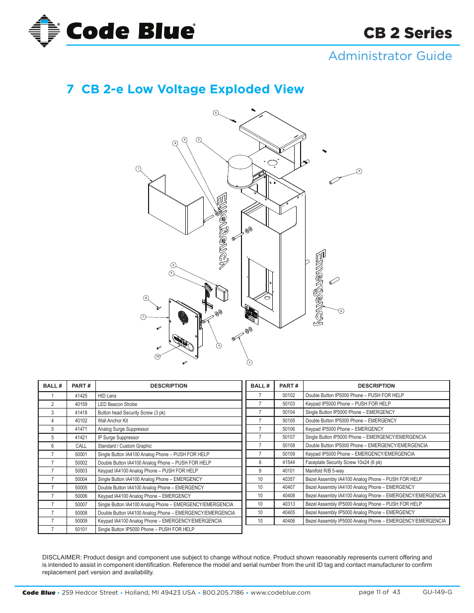 Cb 2 series | Code Blue CB 2-E ECONOMICAL WALL MOUNT HELP POINT User Manual | Page 11 / 43