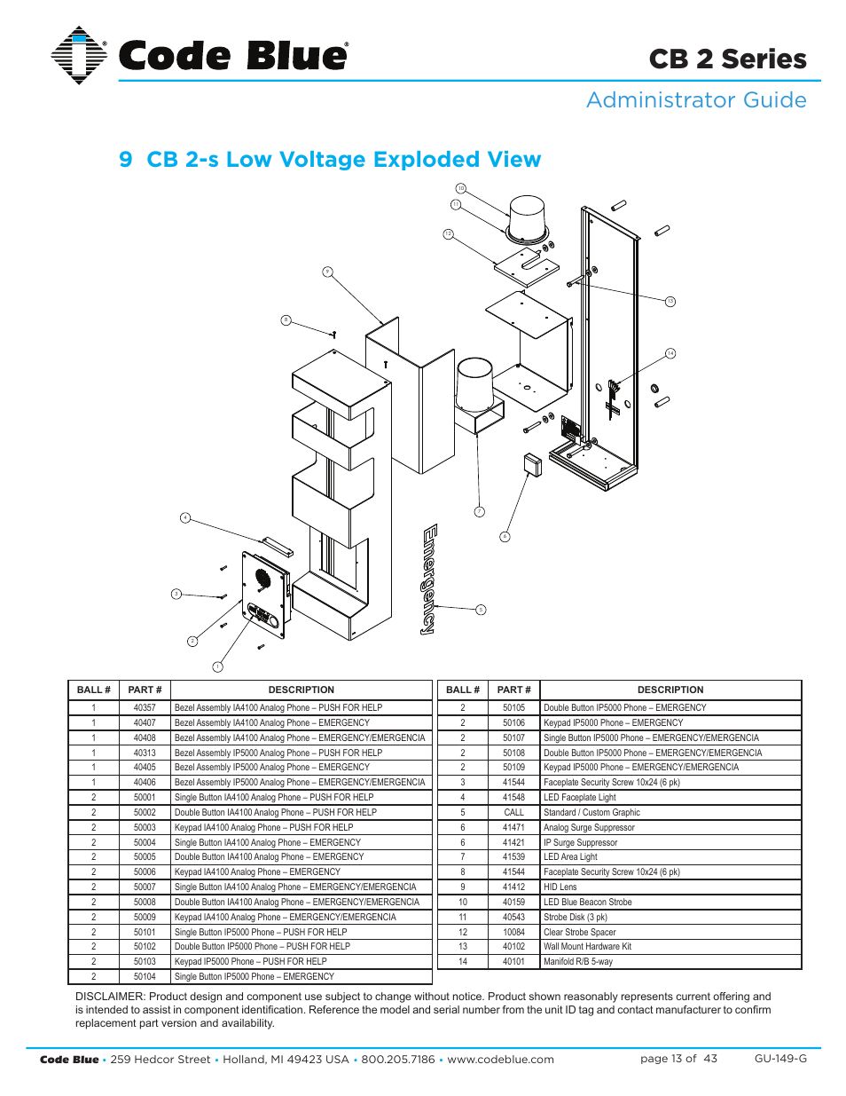 Cb 2 series | Code Blue CB 2-E ECONOMICAL WALL MOUNT HELP POINT User Manual | Page 13 / 43