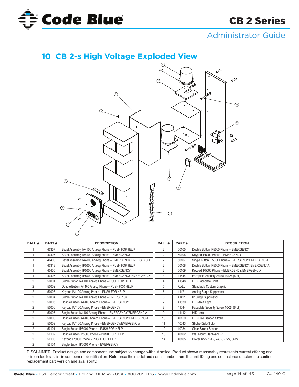 Cb 2 series | Code Blue CB 2-E ECONOMICAL WALL MOUNT HELP POINT User Manual | Page 14 / 43