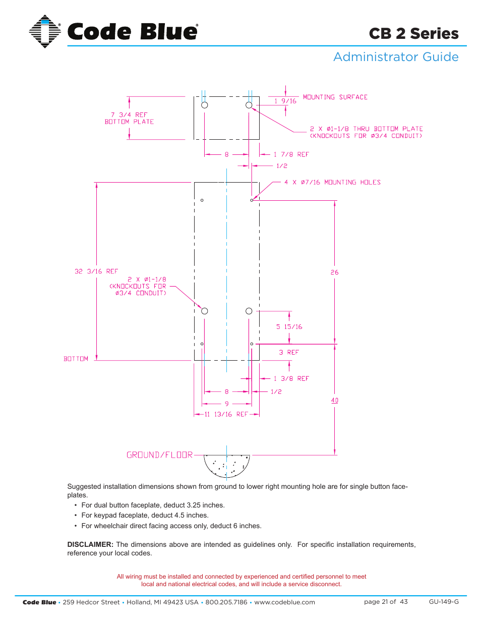 Cb 2 series, Administrator guide | Code Blue CB 2-E ECONOMICAL WALL MOUNT HELP POINT User Manual | Page 21 / 43