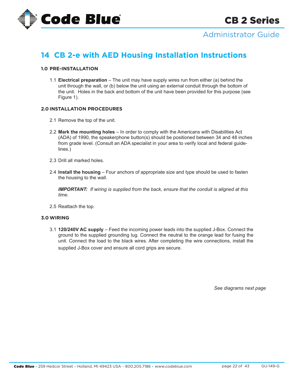 Cb 2 series | Code Blue CB 2-E ECONOMICAL WALL MOUNT HELP POINT User Manual | Page 22 / 43
