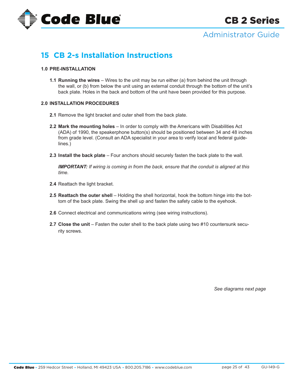 Cb 2 series | Code Blue CB 2-E ECONOMICAL WALL MOUNT HELP POINT User Manual | Page 25 / 43