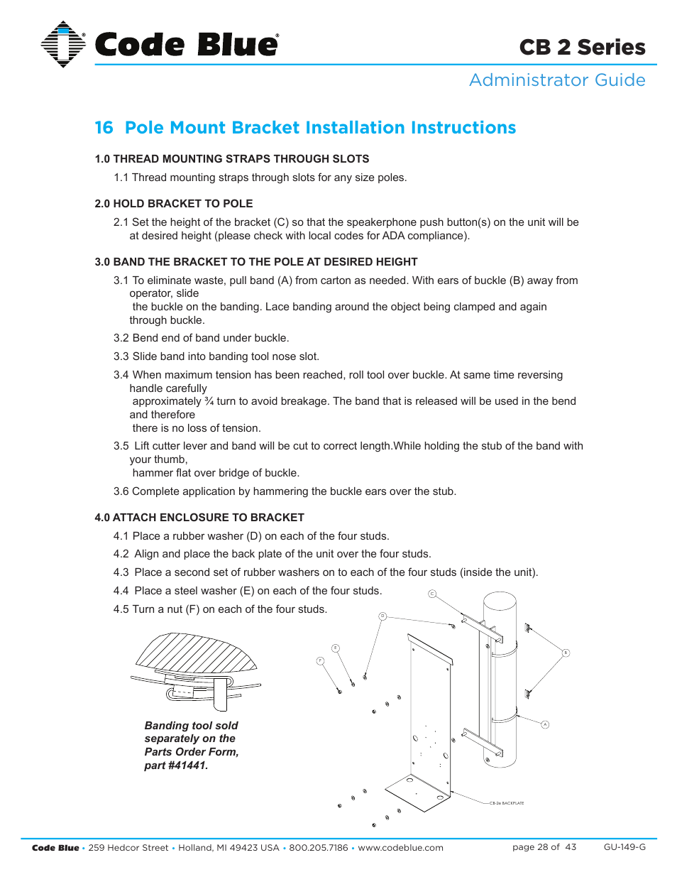 Code blue, Cb 2 series, Cb 2-e | Pole mount instructions | Code Blue CB 2-E ECONOMICAL WALL MOUNT HELP POINT User Manual | Page 28 / 43