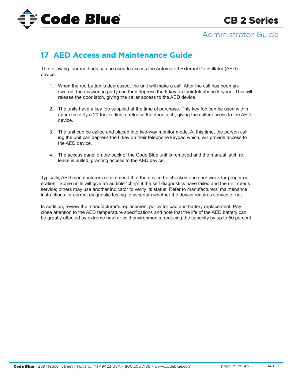 Cb 2 series | Code Blue CB 2-E ECONOMICAL WALL MOUNT HELP POINT User Manual | Page 29 / 43