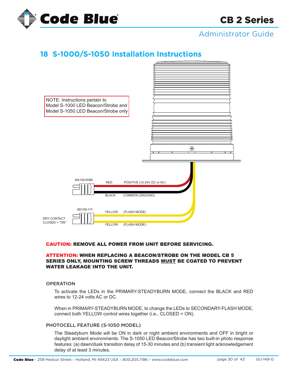 Cb 2 series | Code Blue CB 2-E ECONOMICAL WALL MOUNT HELP POINT User Manual | Page 30 / 43