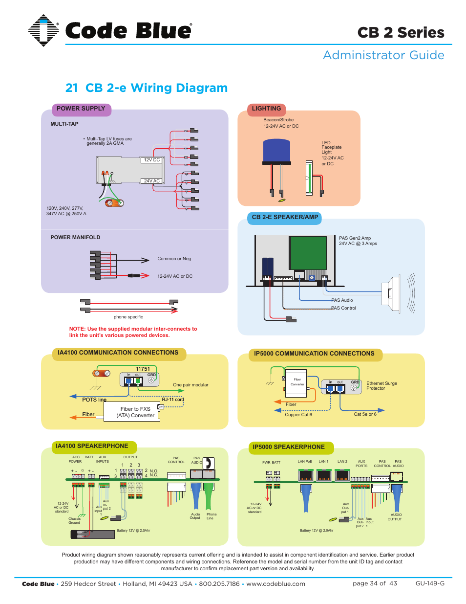 Cb 2 series, Administrator guide, 21 cb 2-e wiring diagram | Code Blue CB 2-E ECONOMICAL WALL MOUNT HELP POINT User Manual | Page 34 / 43