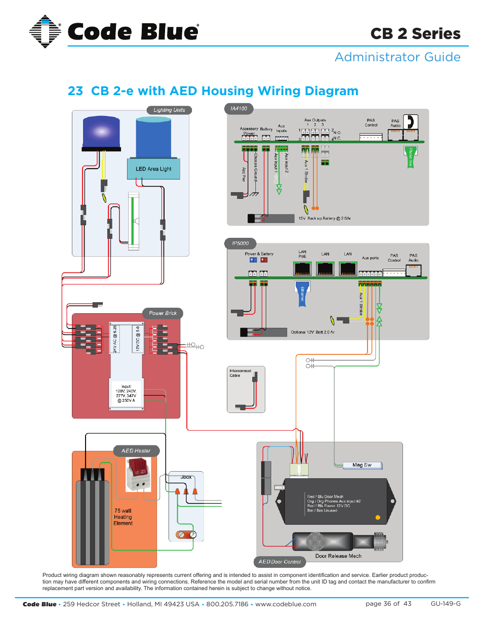 Cb 2 series, Administrator guide, 23 cb 2-e with aed housing wiring diagram | Code Blue CB 2-E ECONOMICAL WALL MOUNT HELP POINT User Manual | Page 36 / 43