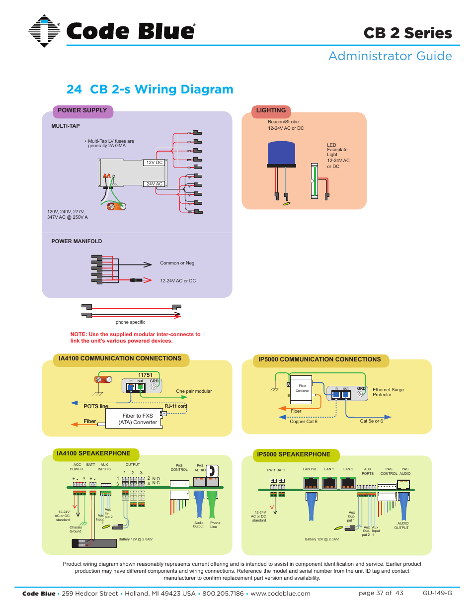 Cb 2 series, Administrator guide 24 cb 2-s wiring diagram | Code Blue CB 2-E ECONOMICAL WALL MOUNT HELP POINT User Manual | Page 37 / 43