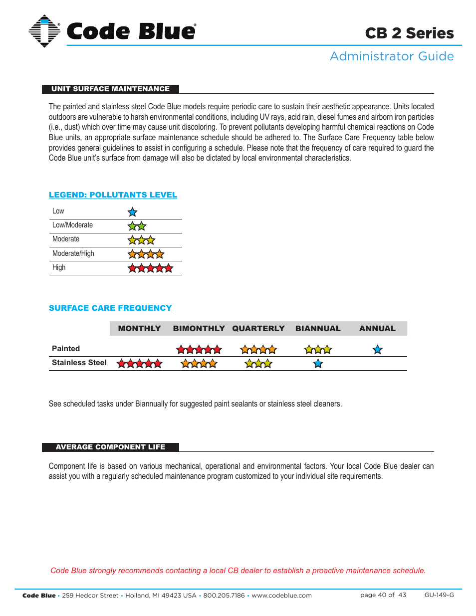 Cb 2 series, Administrator guide | Code Blue CB 2-E ECONOMICAL WALL MOUNT HELP POINT User Manual | Page 40 / 43
