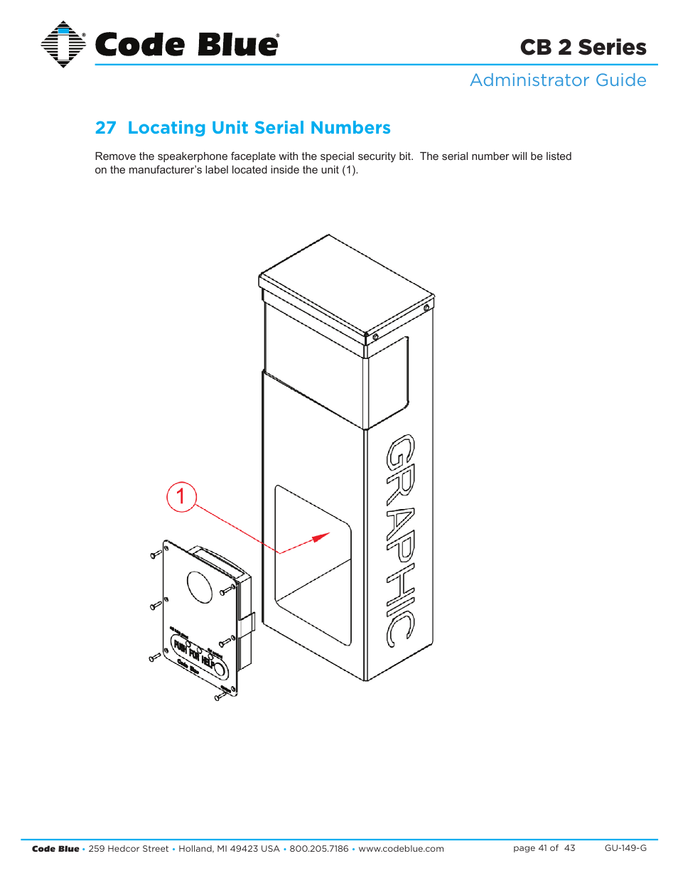 Cb 2 series | Code Blue CB 2-E ECONOMICAL WALL MOUNT HELP POINT User Manual | Page 41 / 43