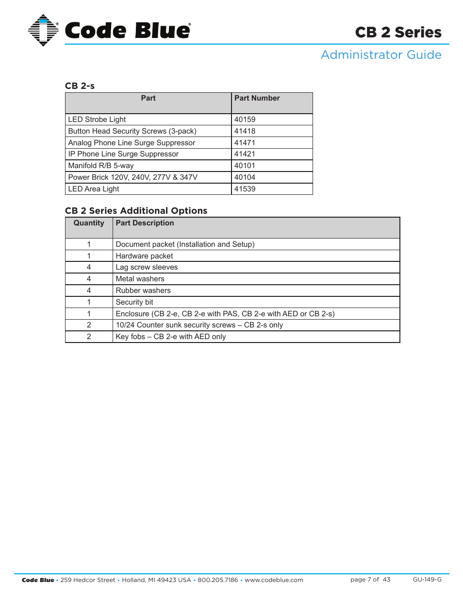 Cb 2 series, Administrator guide | Code Blue CB 2-E ECONOMICAL WALL MOUNT HELP POINT User Manual | Page 7 / 43