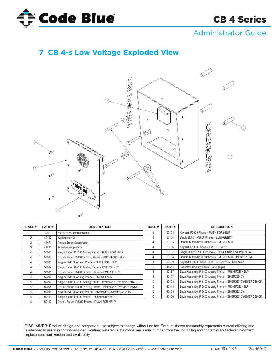 Cb 4 series | Code Blue CB 4-S SIGNATURE WALL/POLE MOUNT ENCLOSURE User Manual | Page 13 / 45