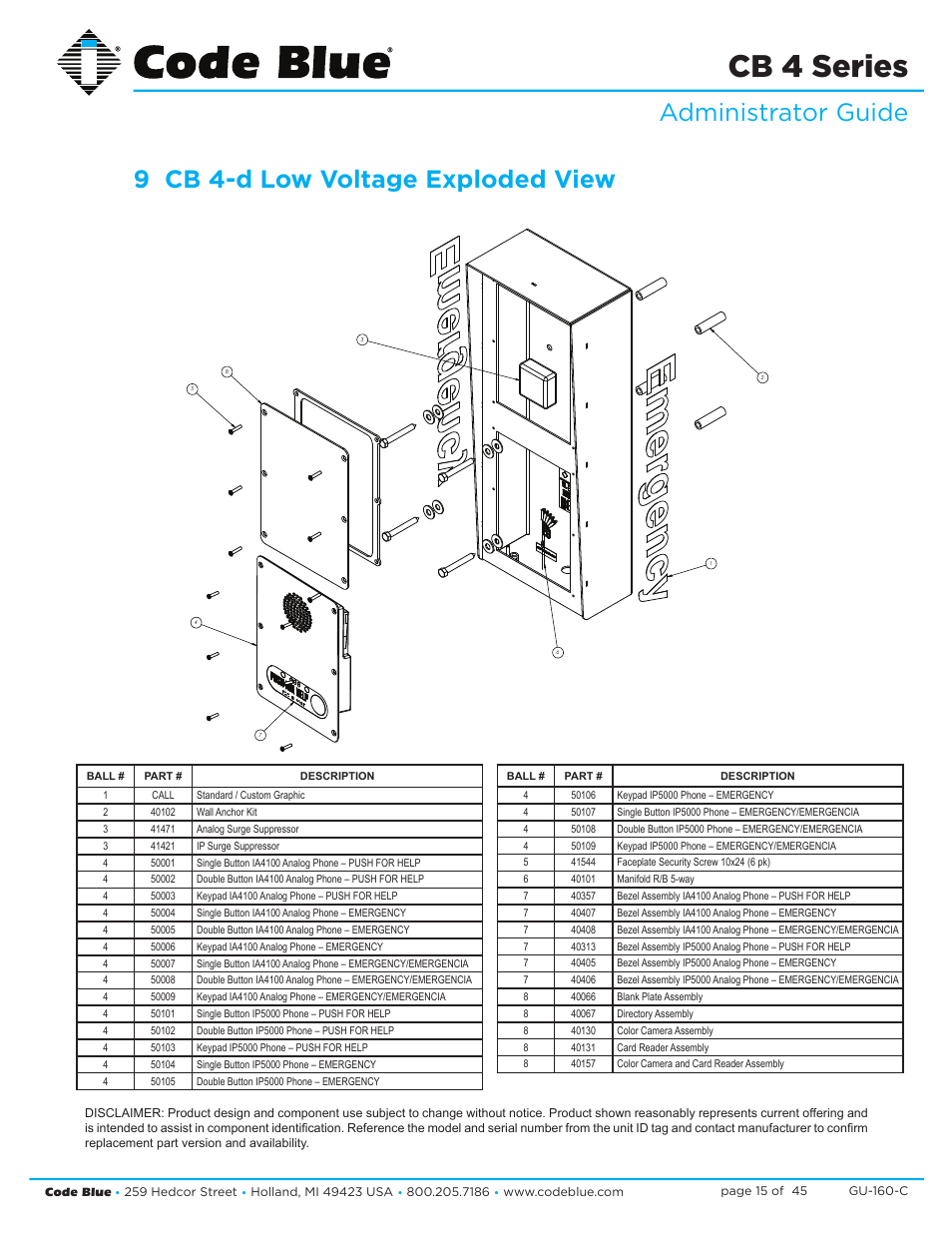 Cb 4 series | Code Blue CB 4-S SIGNATURE WALL/POLE MOUNT ENCLOSURE User Manual | Page 15 / 45