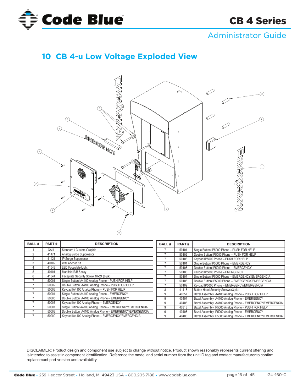 Cb 4 series | Code Blue CB 4-S SIGNATURE WALL/POLE MOUNT ENCLOSURE User Manual | Page 16 / 45