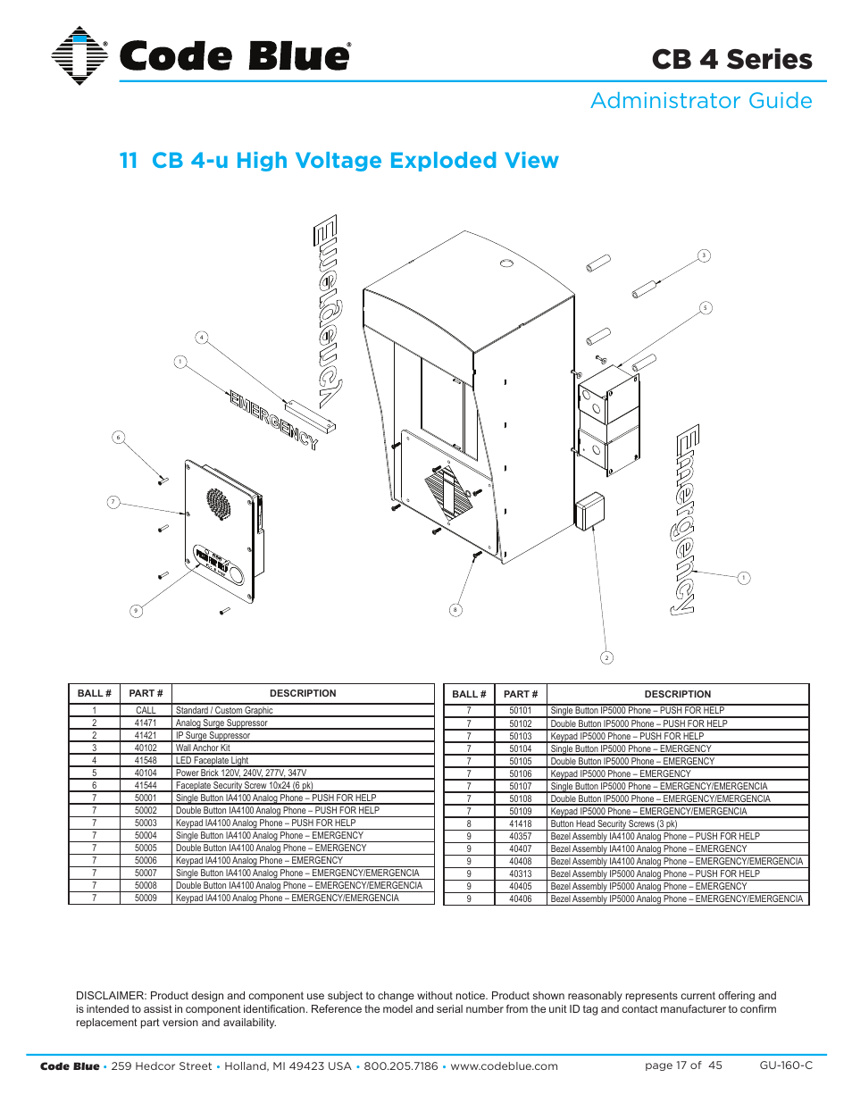 Cb 4 series | Code Blue CB 4-S SIGNATURE WALL/POLE MOUNT ENCLOSURE User Manual | Page 17 / 45