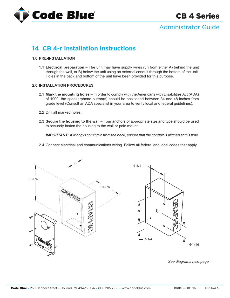 Cb 4 series | Code Blue CB 4-S SIGNATURE WALL/POLE MOUNT ENCLOSURE User Manual | Page 22 / 45