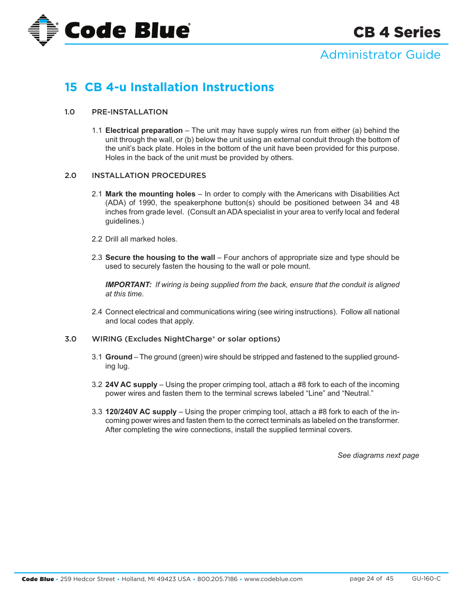 Cb 4 series | Code Blue CB 4-S SIGNATURE WALL/POLE MOUNT ENCLOSURE User Manual | Page 24 / 45