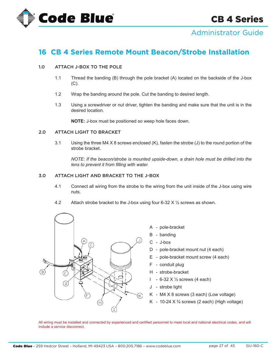 Cb 4 series | Code Blue CB 4-S SIGNATURE WALL/POLE MOUNT ENCLOSURE User Manual | Page 27 / 45