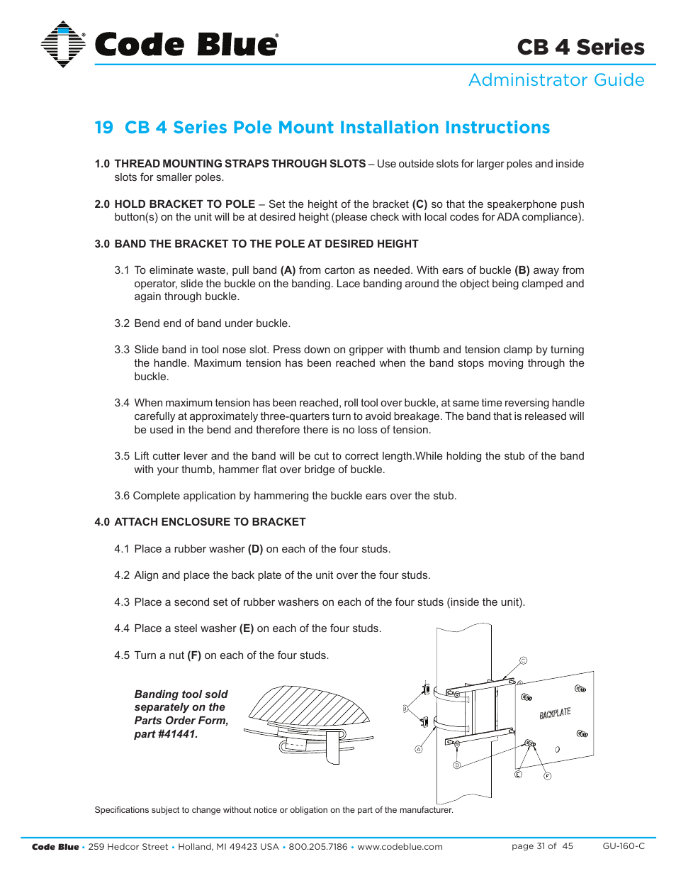 Cb 4 series | Code Blue CB 4-S SIGNATURE WALL/POLE MOUNT ENCLOSURE User Manual | Page 31 / 45