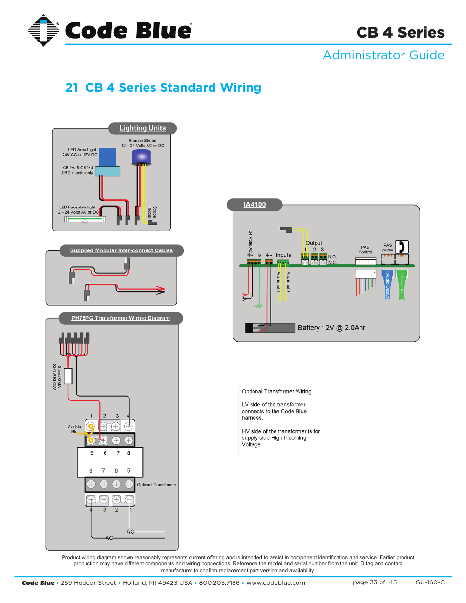 Cb 4 series, Administrator guide 21 cb 4 series standard wiring | Code Blue CB 4-S SIGNATURE WALL/POLE MOUNT ENCLOSURE User Manual | Page 33 / 45