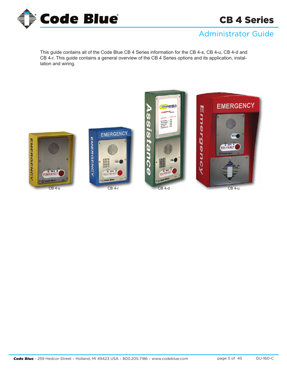 Cb 4 series, Administrator guide | Code Blue CB 4-S SIGNATURE WALL/POLE MOUNT ENCLOSURE User Manual | Page 5 / 45