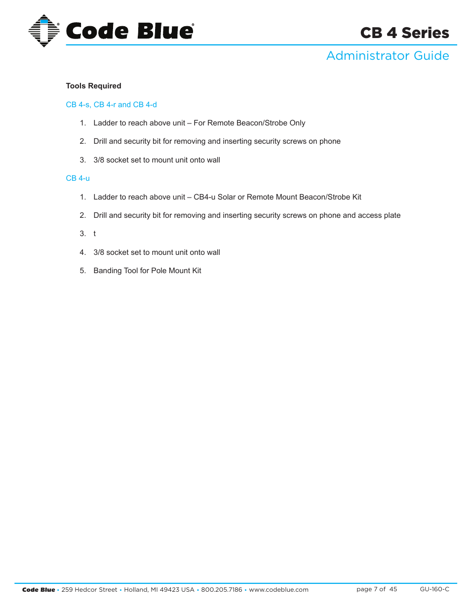 Cb 4 series, Administrator guide | Code Blue CB 4-S SIGNATURE WALL/POLE MOUNT ENCLOSURE User Manual | Page 7 / 45