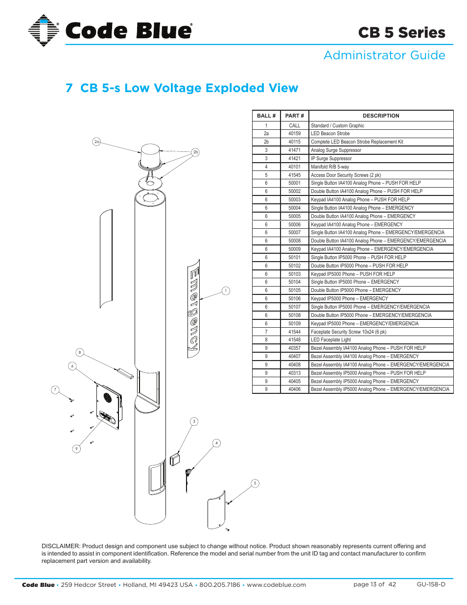 Cb 5 series | Code Blue CB 5-S ECONOMICAL SLIM HELP POINT User Manual | Page 13 / 42