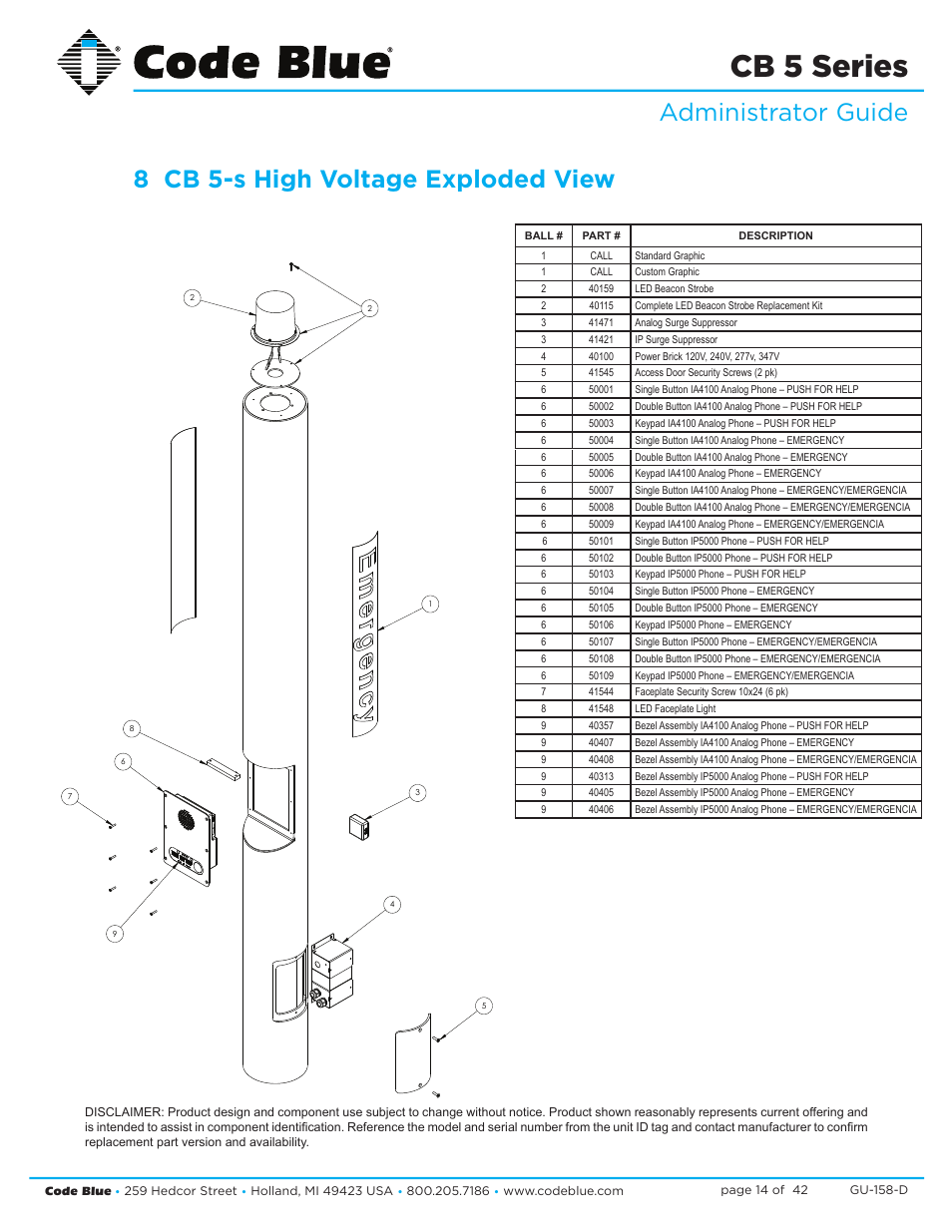 Cb 5 series | Code Blue CB 5-S ECONOMICAL SLIM HELP POINT User Manual | Page 14 / 42