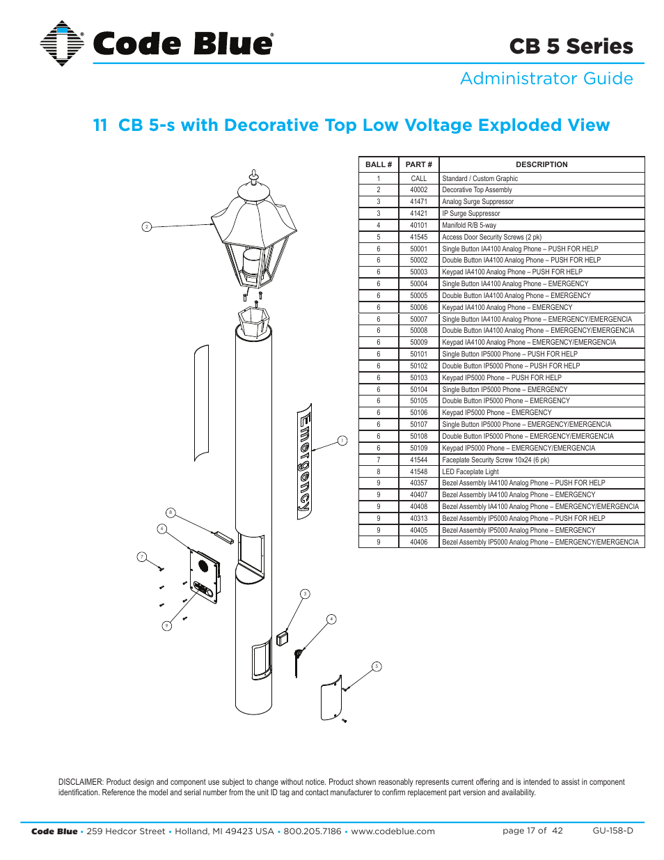 Cb 5 series, Administrator guide | Code Blue CB 5-S ECONOMICAL SLIM HELP POINT User Manual | Page 17 / 42